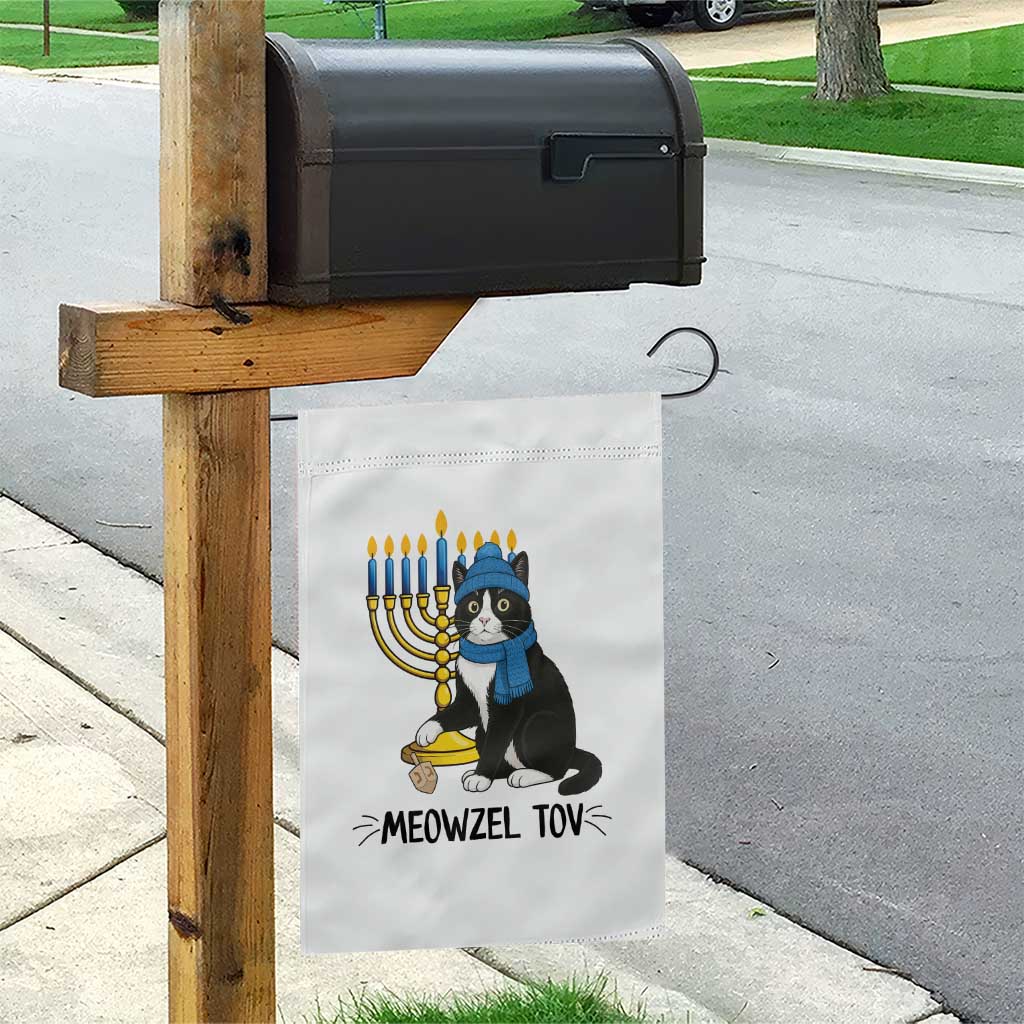 Meowzel Tov Garden Flag Black Cat Playing Dreidel Menorah Hanukkah Gift TS12 Print Your Wear
