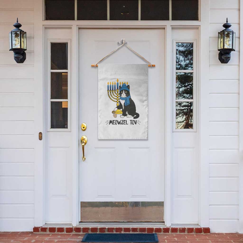 Meowzel Tov Garden Flag Black Cat Playing Dreidel Menorah Hanukkah Gift TS12 Print Your Wear