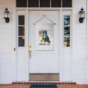 Meowzel Tov Garden Flag Black Cat Playing Dreidel Menorah Hanukkah Gift TS12 Print Your Wear
