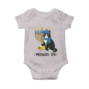Meowzel Tov Baby Onesie Black Cat Playing Dreidel Menorah Hanukkah Gift TS12 Ice Gray Print Your Wear