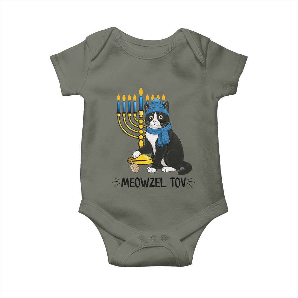 Meowzel Tov Baby Onesie Black Cat Playing Dreidel Menorah Hanukkah Gift TS12 Military Green Print Your Wear