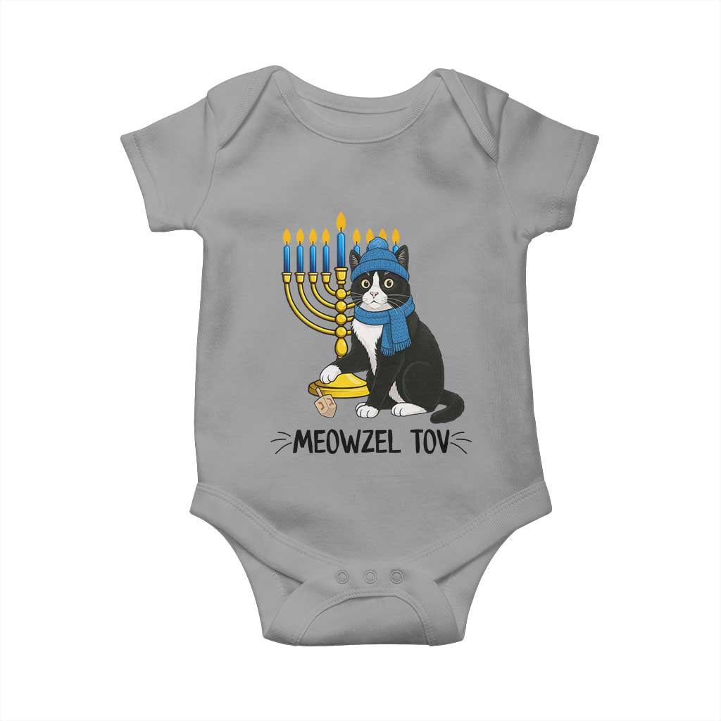 Meowzel Tov Baby Onesie Black Cat Playing Dreidel Menorah Hanukkah Gift TS12 Sport Gray Print Your Wear