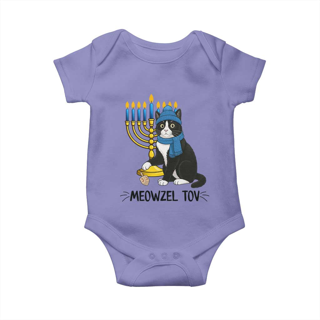 Meowzel Tov Baby Onesie Black Cat Playing Dreidel Menorah Hanukkah Gift TS12 Violet Print Your Wear
