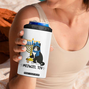 Meowzel Tov 4 in 1 Can Cooler Tumbler Black Cat Playing Dreidel Menorah Hanukkah Gift TS12 Print Your Wear
