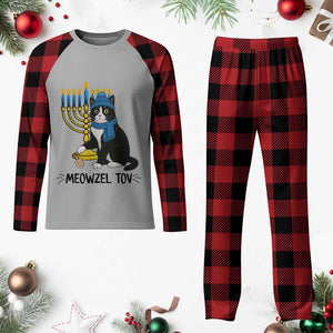 Meowzel Tov Plaid Pajama Set Black Cat Playing Dreidel Menorah Hanukkah Gift TS12 Buffalo Plaid Print Your Wear