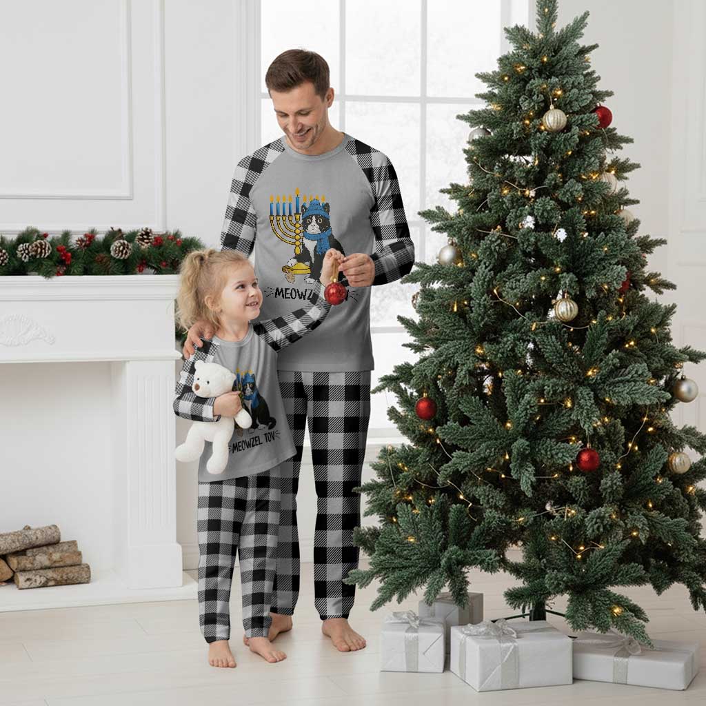 Meowzel Tov Plaid Pajama Set Black Cat Playing Dreidel Menorah Hanukkah Gift TS12 White Plaid Print Your Wear