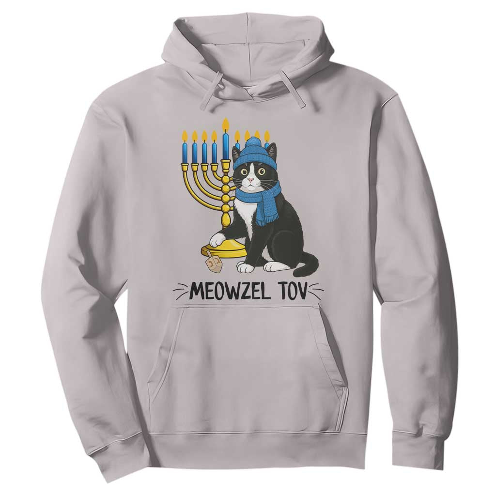 Meowzel Tov Hoodie Black Cat Playing Dreidel Menorah Hanukkah Gift TS12 Ice Gray Print Your Wear