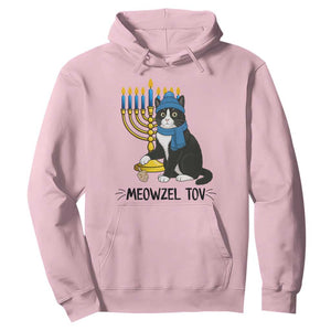 Meowzel Tov Hoodie Black Cat Playing Dreidel Menorah Hanukkah Gift TS12 Light Pink Print Your Wear