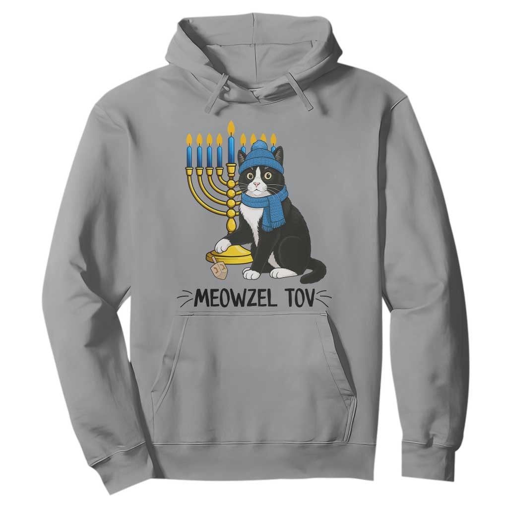 Meowzel Tov Hoodie Black Cat Playing Dreidel Menorah Hanukkah Gift TS12 Sport Gray Print Your Wear