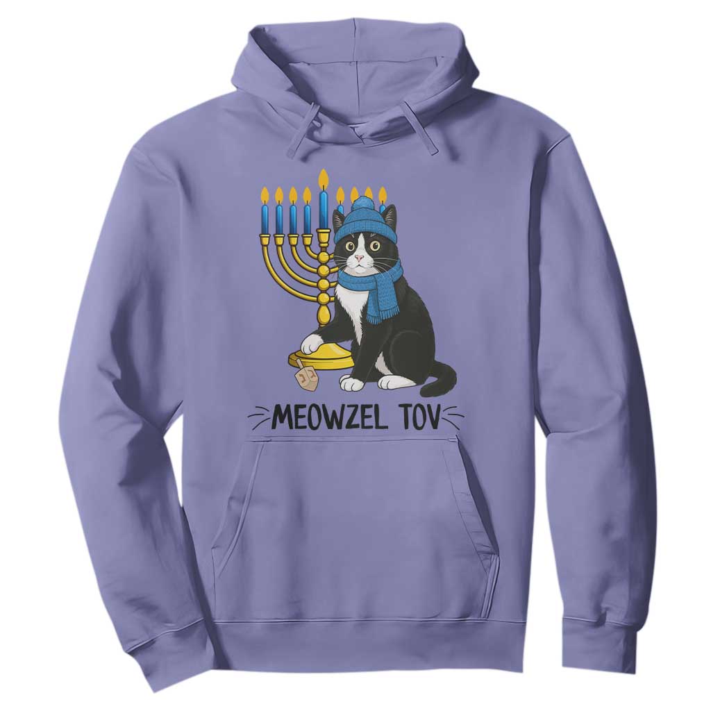 Meowzel Tov Hoodie Black Cat Playing Dreidel Menorah Hanukkah Gift TS12 Violet Print Your Wear