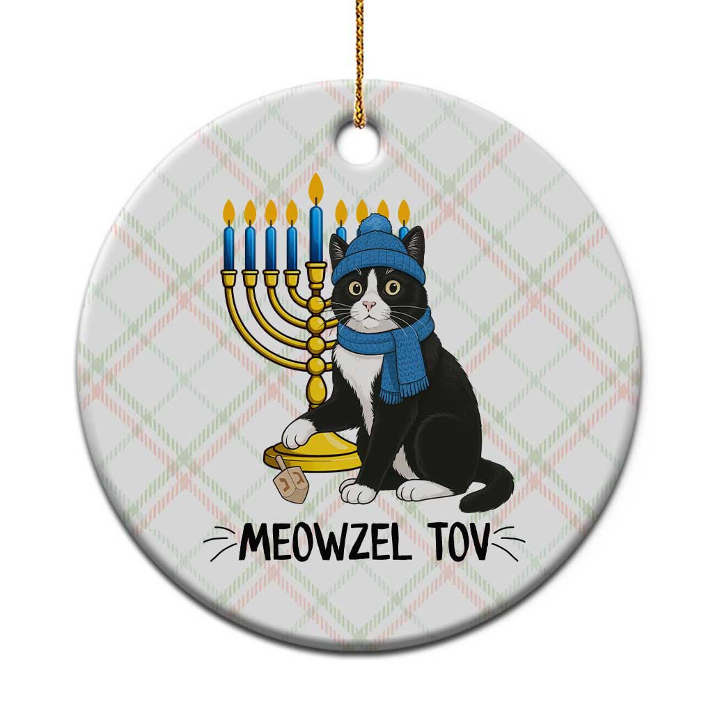 Meowzel Tov Ceramic Ornament Black Cat Playing Dreidel Menorah Hanukkah Gift TS12 1pc Christmas Plaid Print Your Wear