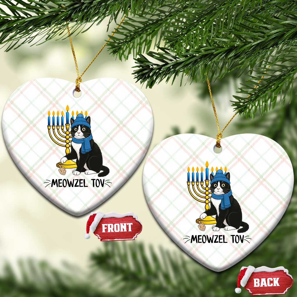 Meowzel Tov Ceramic Ornament Black Cat Playing Dreidel Menorah Hanukkah Gift TS12 Print Your Wear