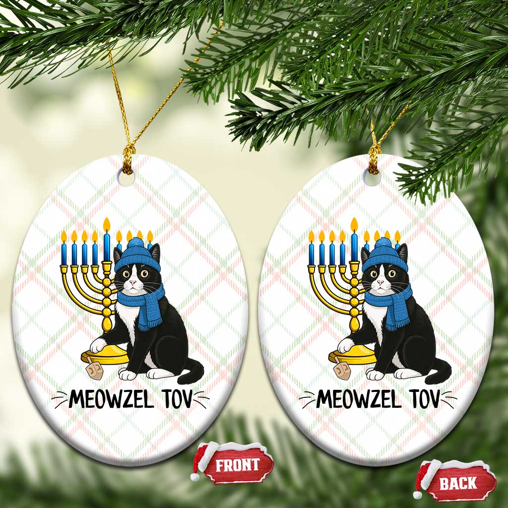 Meowzel Tov Ceramic Ornament Black Cat Playing Dreidel Menorah Hanukkah Gift TS12 Print Your Wear