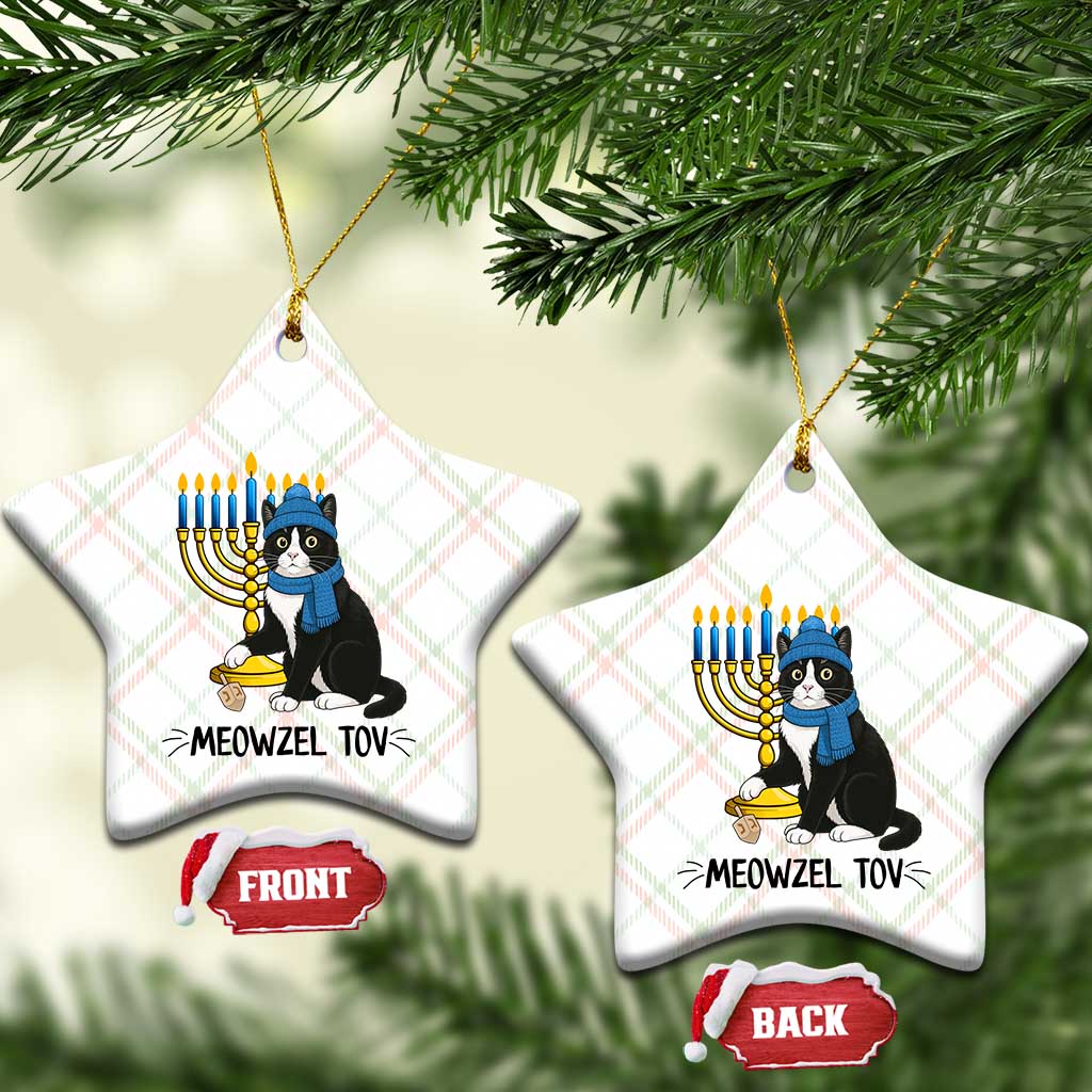 Meowzel Tov Ceramic Ornament Black Cat Playing Dreidel Menorah Hanukkah Gift TS12 Print Your Wear