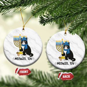 Meowzel Tov Ceramic Ornament Black Cat Playing Dreidel Menorah Hanukkah Gift TS12 1pc White Marble Print Your Wear