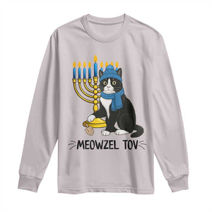 Meowzel Tov Long Sleeve Shirt Black Cat Playing Dreidel Menorah Hanukkah Gift TS12 Ice Gray Print Your Wear