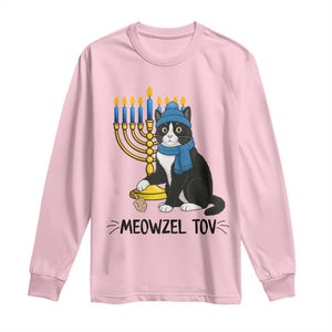 Meowzel Tov Long Sleeve Shirt Black Cat Playing Dreidel Menorah Hanukkah Gift TS12 Light Pink Print Your Wear