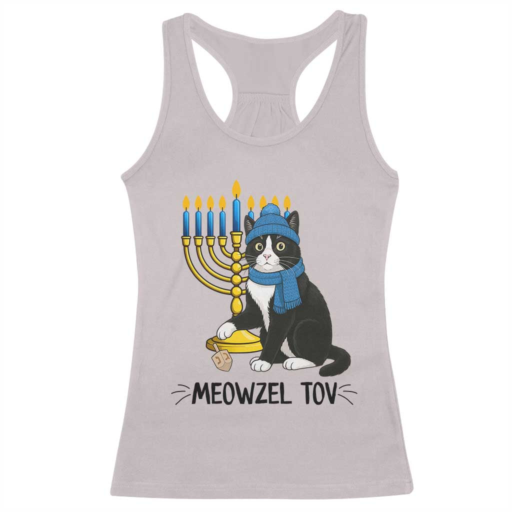 Meowzel Tov Racerback Tank Top Black Cat Playing Dreidel Menorah Hanukkah Gift TS12 Ice Gray Print Your Wear