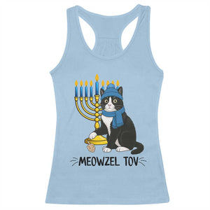 Meowzel Tov Racerback Tank Top Black Cat Playing Dreidel Menorah Hanukkah Gift TS12 Light Blue Print Your Wear