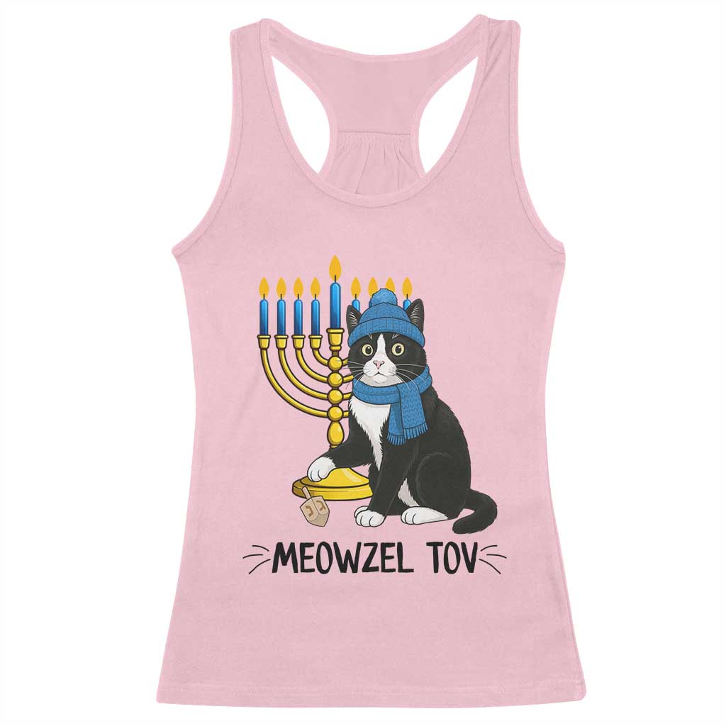 Meowzel Tov Racerback Tank Top Black Cat Playing Dreidel Menorah Hanukkah Gift TS12 Light Pink Print Your Wear