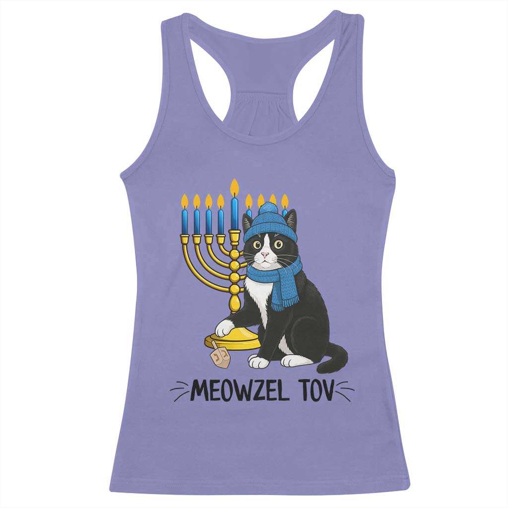 Meowzel Tov Racerback Tank Top Black Cat Playing Dreidel Menorah Hanukkah Gift TS12 Violet Print Your Wear