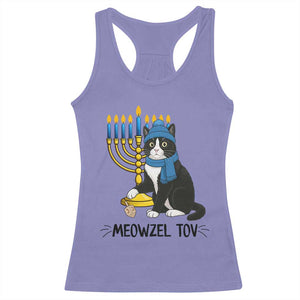 Meowzel Tov Racerback Tank Top Black Cat Playing Dreidel Menorah Hanukkah Gift TS12 Violet Print Your Wear