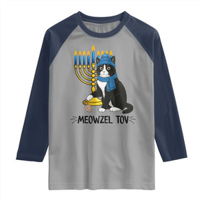 Meowzel Tov Raglan Shirt Black Cat Playing Dreidel Menorah Hanukkah Gift TS12 Sport Gray Navy Print Your Wear