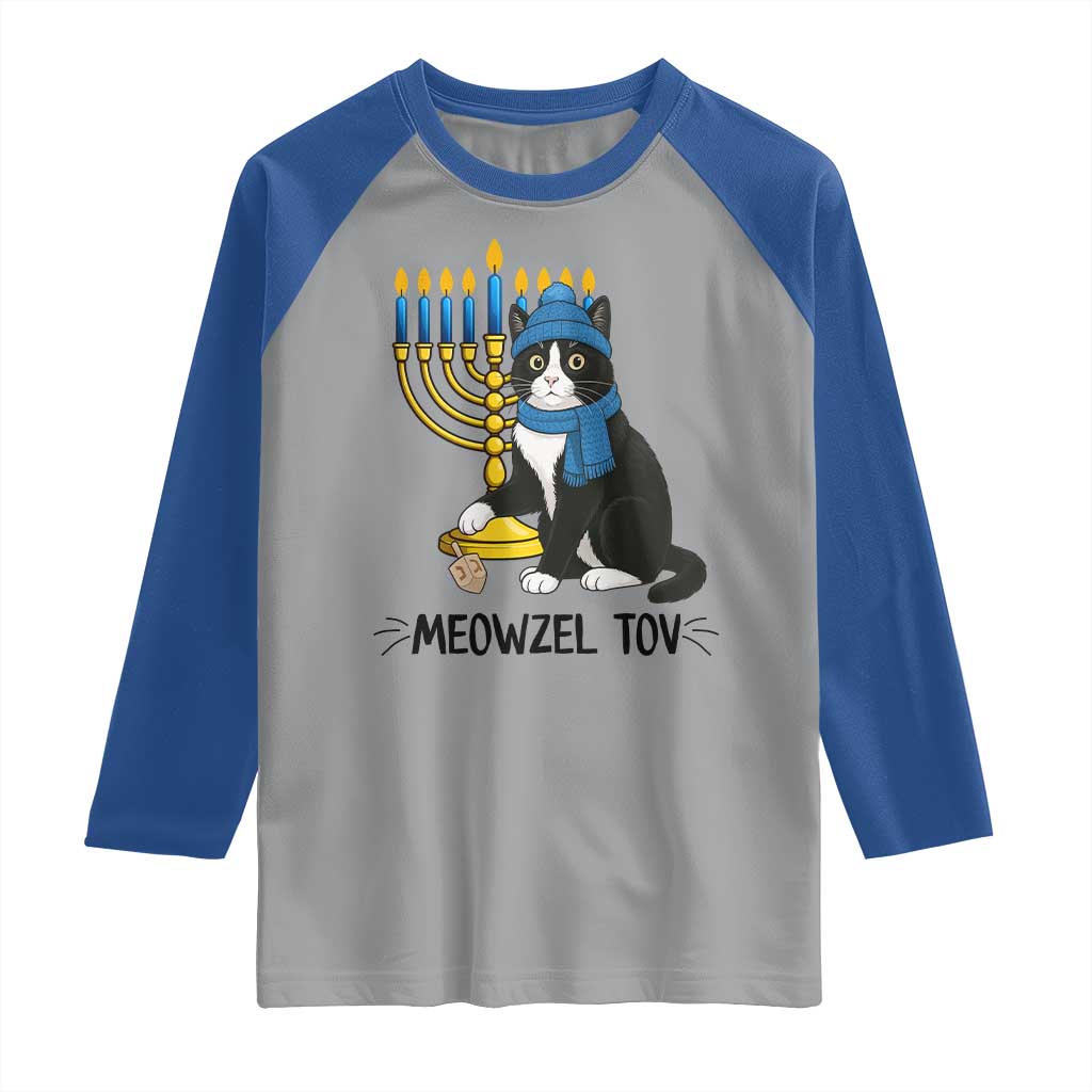 Meowzel Tov Raglan Shirt Black Cat Playing Dreidel Menorah Hanukkah Gift TS12 Sport Gray Royal Print Your Wear