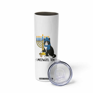 Meowzel Tov Skinny Tumbler Black Cat Playing Dreidel Menorah Hanukkah Gift TS12 Print Your Wear