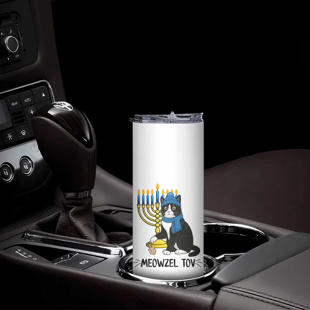 Meowzel Tov Skinny Tumbler Black Cat Playing Dreidel Menorah Hanukkah Gift TS12 Print Your Wear