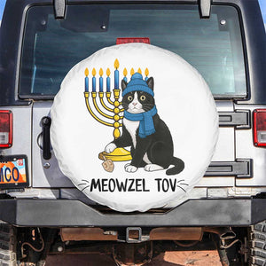 Meowzel Tov Spare Tire Cover Black Cat Playing Dreidel Menorah Hanukkah Gift TS12 No hole White Print Your Wear
