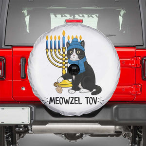 Meowzel Tov Spare Tire Cover Black Cat Playing Dreidel Menorah Hanukkah Gift TS12 White Print Your Wear