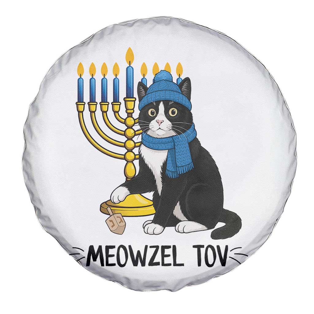 Meowzel Tov Spare Tire Cover Black Cat Playing Dreidel Menorah Hanukkah Gift TS12 Print Your Wear
