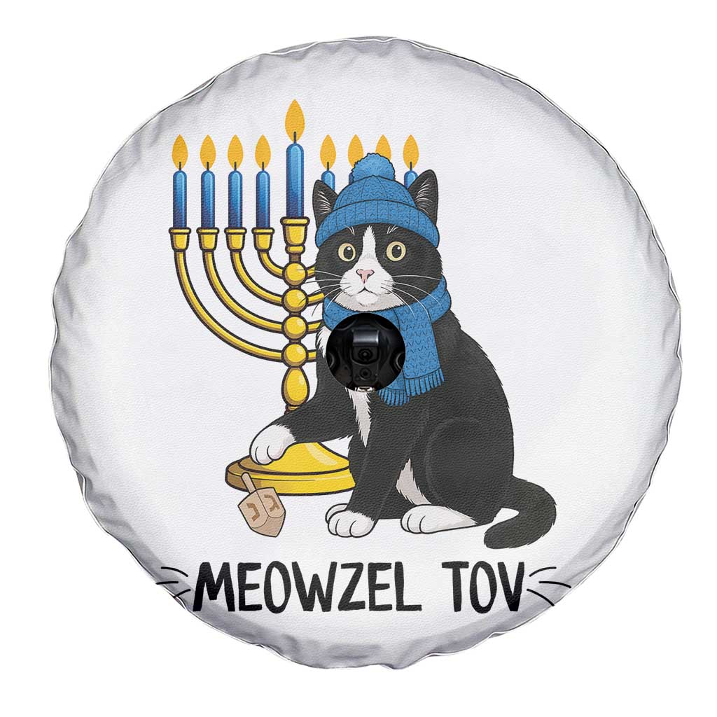 Meowzel Tov Spare Tire Cover Black Cat Playing Dreidel Menorah Hanukkah Gift TS12 Print Your Wear