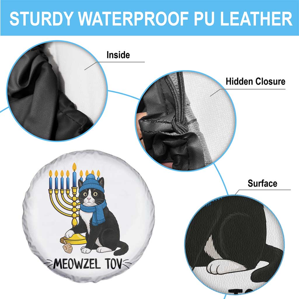 Meowzel Tov Spare Tire Cover Black Cat Playing Dreidel Menorah Hanukkah Gift TS12 Print Your Wear