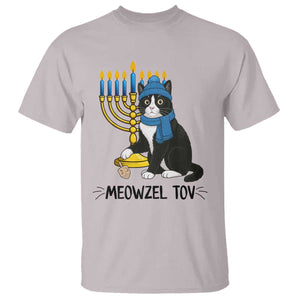 Meowzel Tov T Shirt Black Cat Playing Dreidel Menorah Hanukkah Gift TS12 Ice Gray Print Your Wear