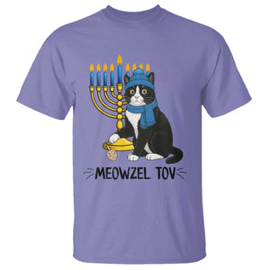 Meowzel Tov T Shirt Black Cat Playing Dreidel Menorah Hanukkah Gift TS12 Violet Print Your Wear