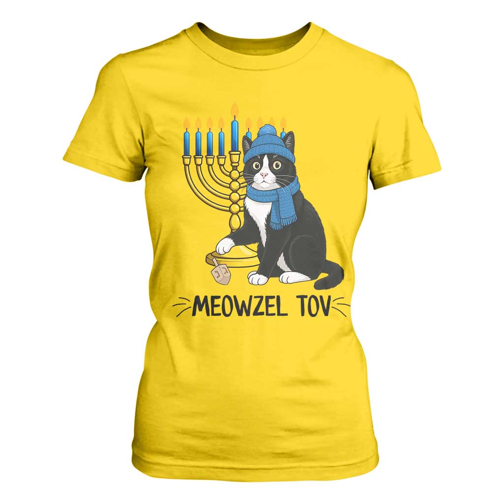 Meowzel Tov T Shirt For Women Black Cat Playing Dreidel Menorah Hanukkah Gift TS12 Daisy Print Your Wear