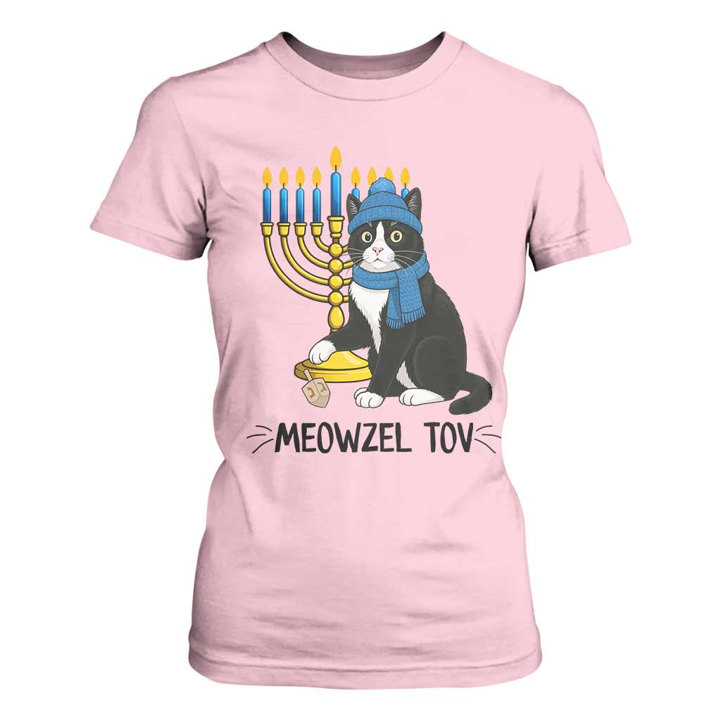 Meowzel Tov T Shirt For Women Black Cat Playing Dreidel Menorah Hanukkah Gift TS12 Light Pink Print Your Wear