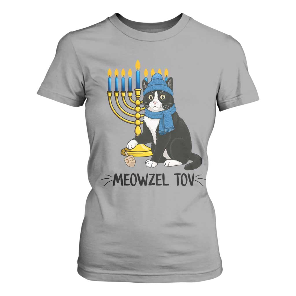 Meowzel Tov T Shirt For Women Black Cat Playing Dreidel Menorah Hanukkah Gift TS12 Sport Gray Print Your Wear