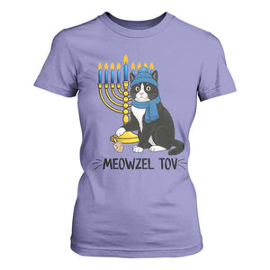Meowzel Tov T Shirt For Women Black Cat Playing Dreidel Menorah Hanukkah Gift TS12 Violet Print Your Wear