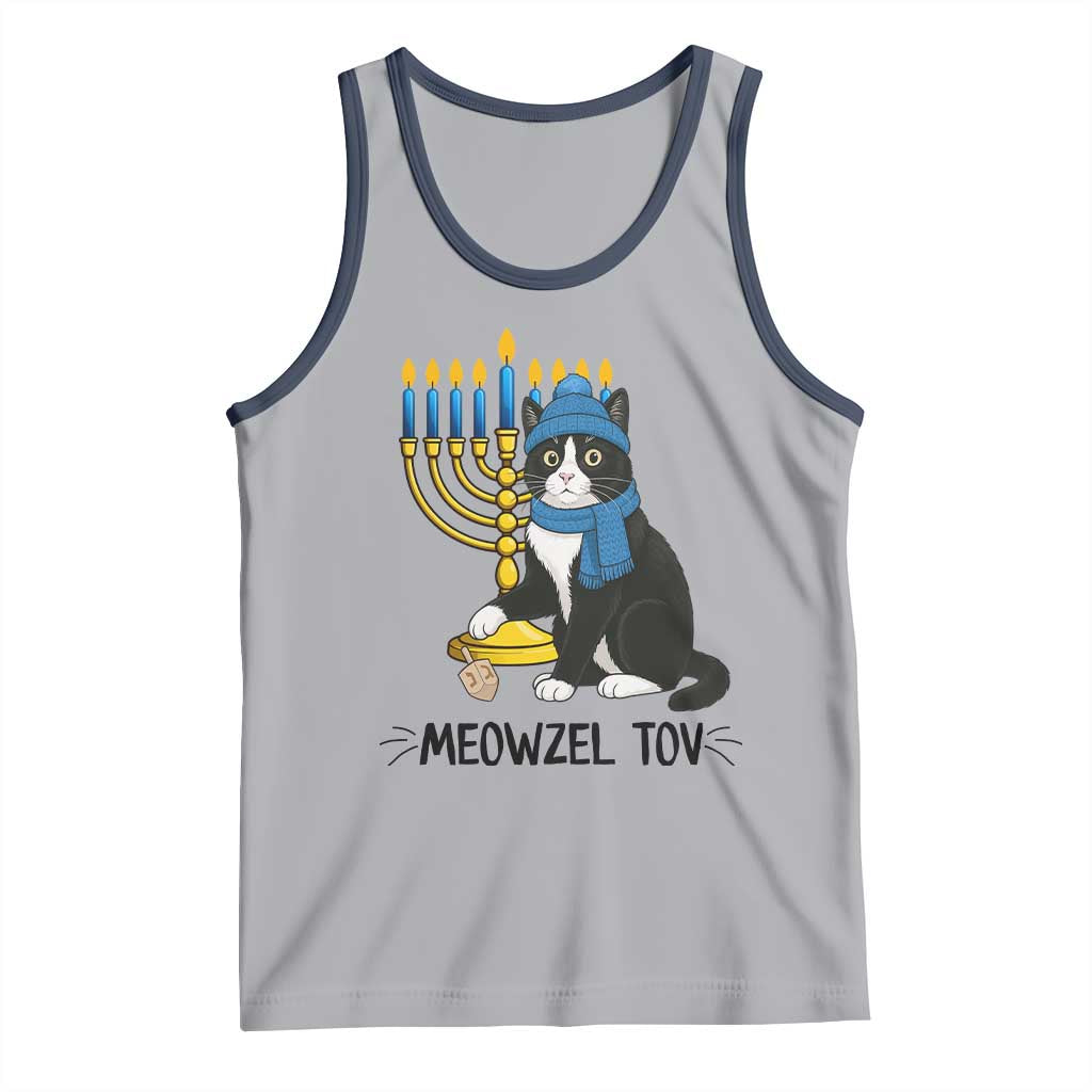 Meowzel Tov Tank Top Black Cat Playing Dreidel Menorah Hanukkah Gift TS12 Athletic Heather Navy Print Your Wear