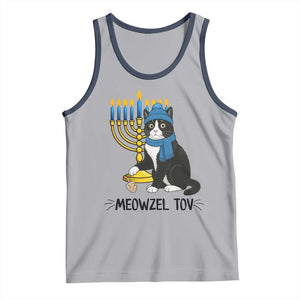Meowzel Tov Tank Top Black Cat Playing Dreidel Menorah Hanukkah Gift TS12 Athletic Heather Navy Print Your Wear