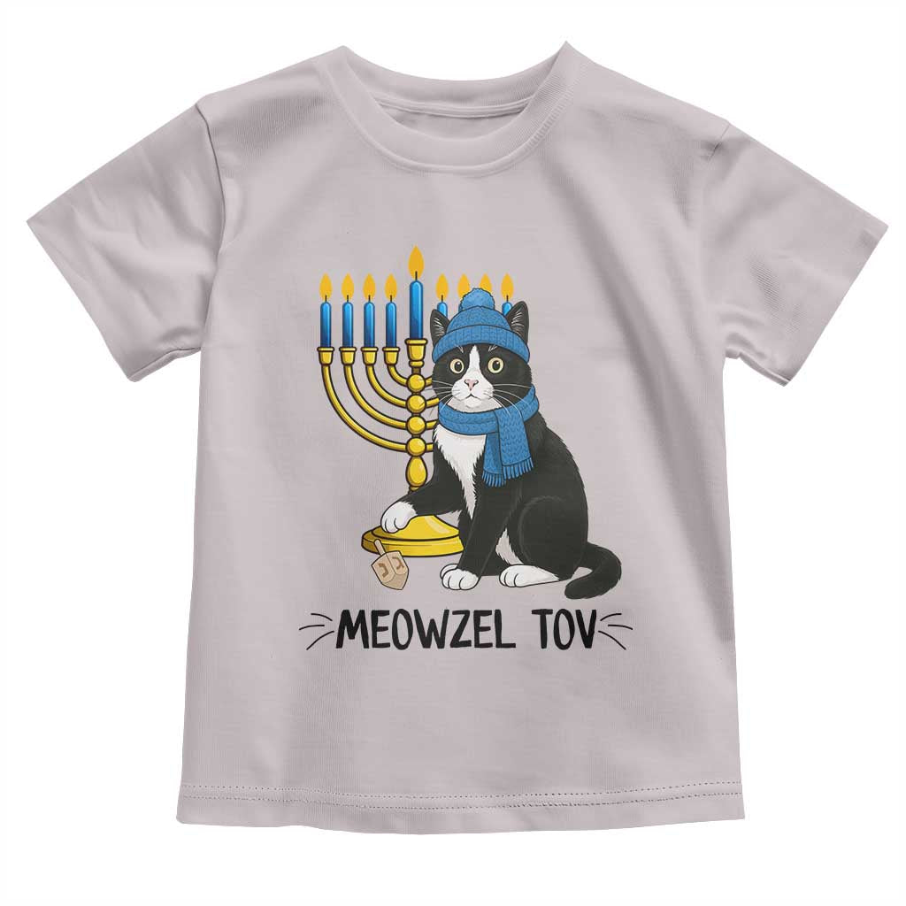 Meowzel Tov Toddler T Shirt Black Cat Playing Dreidel Menorah Hanukkah Gift TS12 Ice Gray Print Your Wear