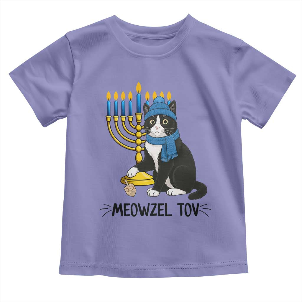Meowzel Tov Toddler T Shirt Black Cat Playing Dreidel Menorah Hanukkah Gift TS12 Violet Print Your Wear