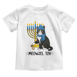 Meowzel Tov Toddler T Shirt Black Cat Playing Dreidel Menorah Hanukkah Gift TS12 White Print Your Wear