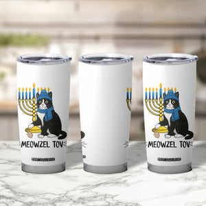Meowzel Tov Tumbler Cup Black Cat Playing Dreidel Menorah Hanukkah Gift TS12 Print Your Wear