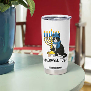 Meowzel Tov Tumbler Cup Black Cat Playing Dreidel Menorah Hanukkah Gift TS12 Print Your Wear