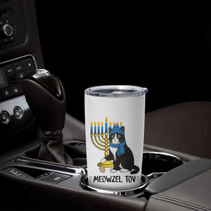 Meowzel Tov Tumbler Cup Black Cat Playing Dreidel Menorah Hanukkah Gift TS12 Print Your Wear