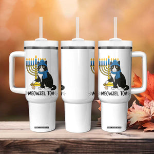Meowzel Tov Tumbler With Handle Black Cat Playing Dreidel Menorah Hanukkah Gift TS12 Print Your Wear